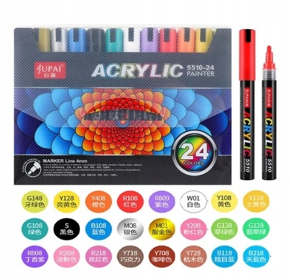Markery akrylowe wielokolorowy 24 szt Wodoodporny Marker Akrylowe Jupai