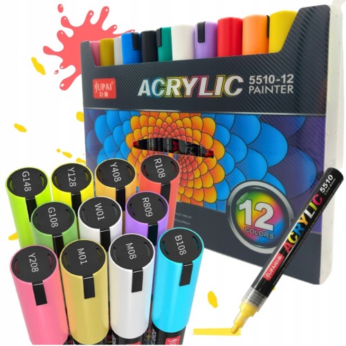 Markery akrylowe wielokolorowy 12 szt Wodoodporny Marker Akrylowe Jupai