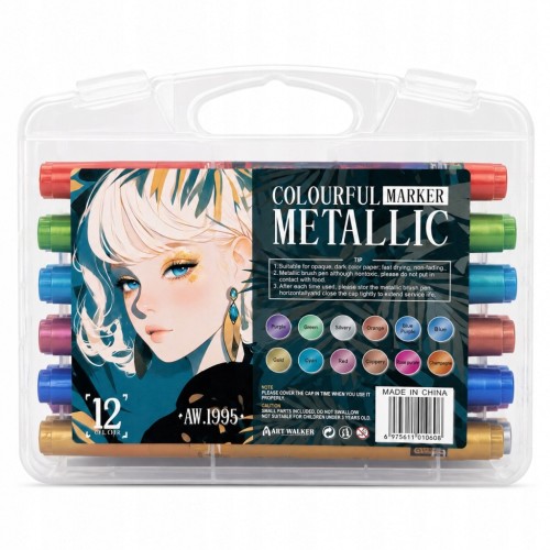 Flamastry mazaki pisaki metaliczne wielokolorowe 12 szt. DYI scrapbooking