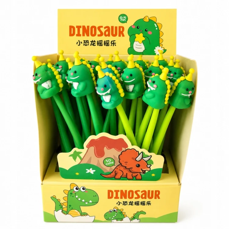 DŁUGOPIS GIĘTKI ŻELOWY DINOZAUR cienkopis zielony MIX 23cm 1szt
