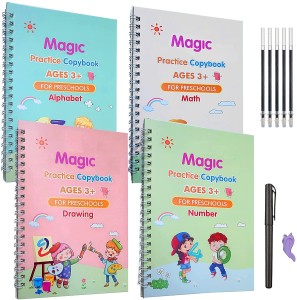 Książka do nauki pisania 4x książeczki + magiczny długopis + 10 wkładów