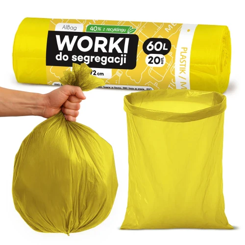 Worki na śmieci ŻÓŁTE  wytrzymałe eco 60 litrów na plastik metal
