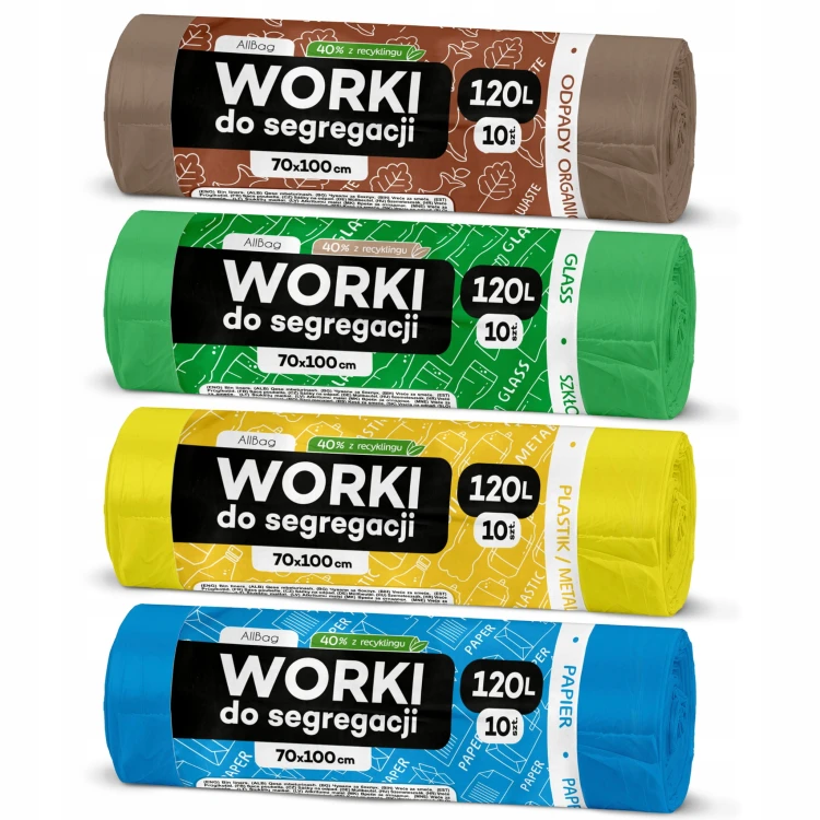 Worki na śmieci do recyklingu PAPIER SZKŁO PLASTIK BIO 20 szt. x 4