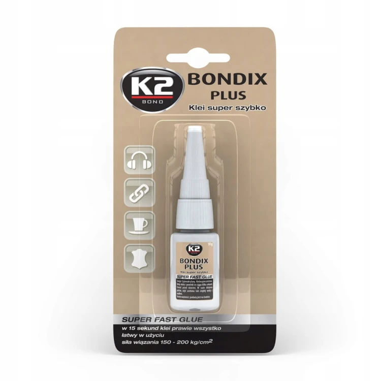 Klej szybkoschnący K2 Bondix 10 g do plastiku drewna gumy skóry ceramiki
