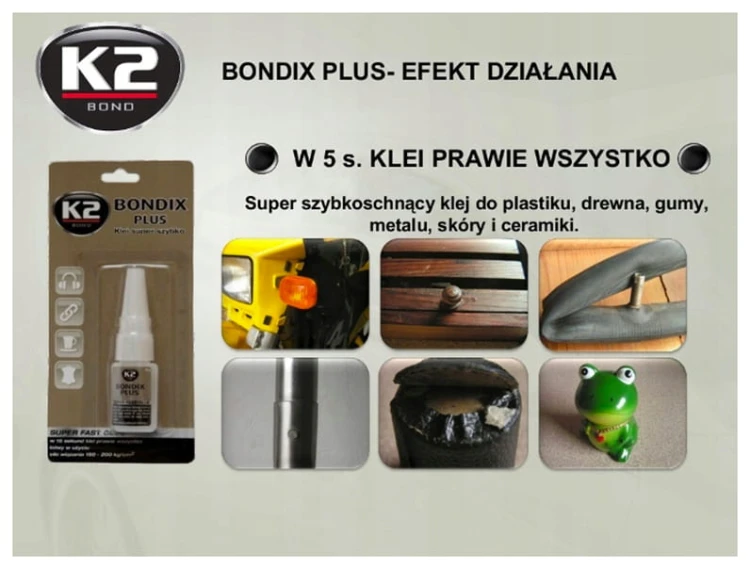 Klej szybkoschnący K2 Bondix 10 g do plastiku drewna gumy skóry ceramiki