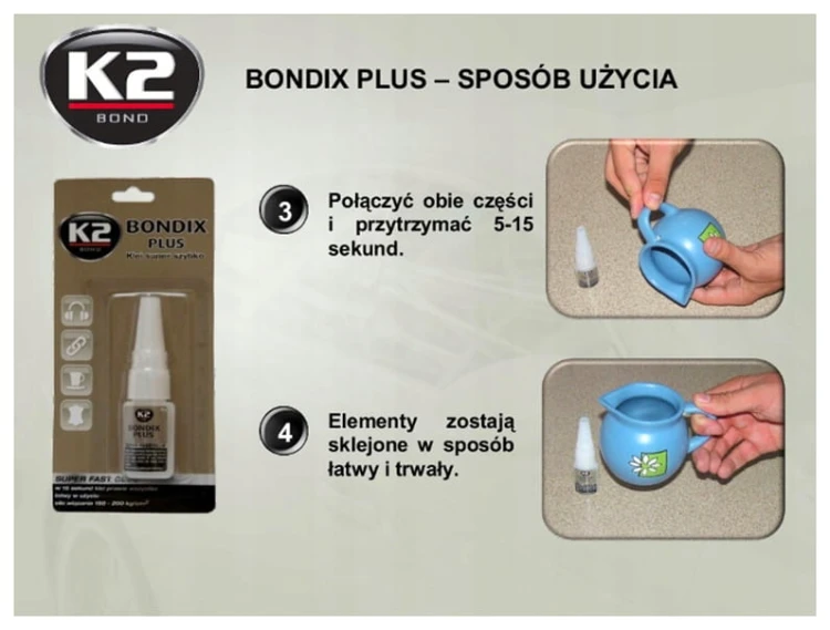 Klej szybkoschnący K2 Bondix 10 g do plastiku drewna gumy skóry ceramiki