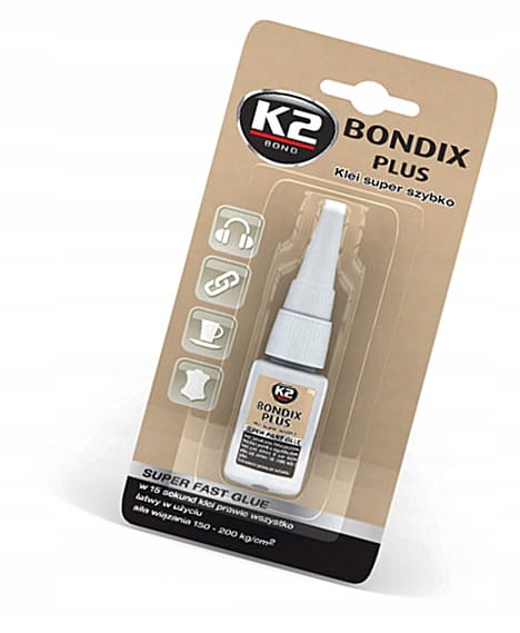 Klej szybkoschnący K2 Bondix 10 g do plastiku drewna gumy skóry ceramiki