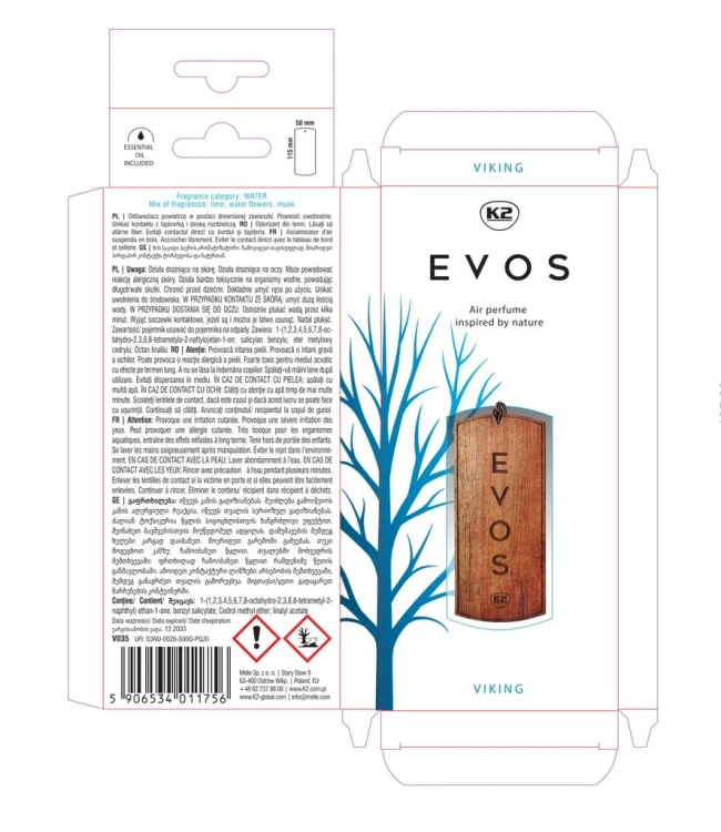 Perfumy do auta K2 VIKING samochodu zawieszka MUSK limonka WODA KWIATOWA