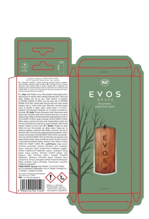 Perfumy do auta samochodu K2 GAIA zawieszka DREWNO porzeczka róża paczuli