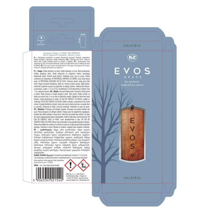 Perfumy do auta samochodu K2 VALKIRIA zawieszka DREWNO bergamotka kakao