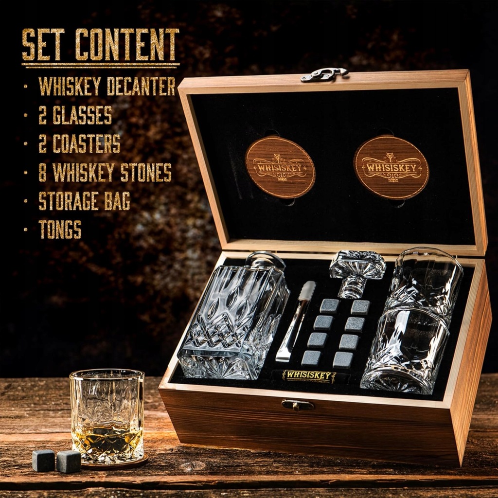 Szklanka do whisky + karafka KAMIENIE Prezent w pudełku zestaw