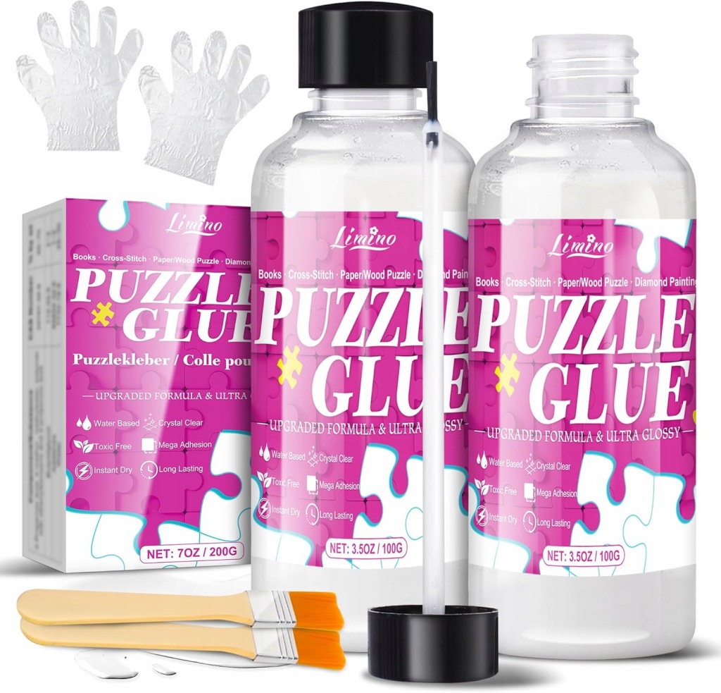 Limino Klej do puzzli przezroczysty x2 pędzel 5000 elementów 200g