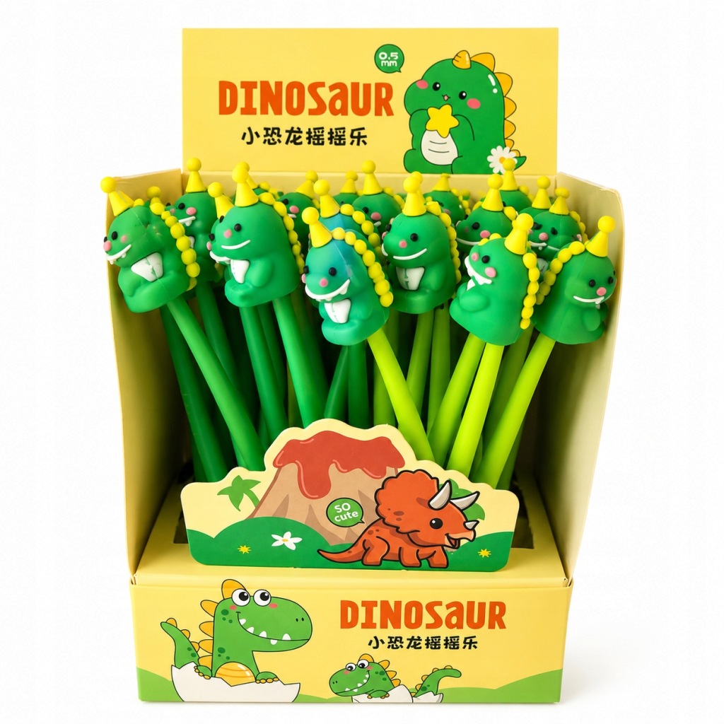 DŁUGOPIS GIĘTKI ŻELOWY DINOZAUR cienkopis zielony MIX 23cm 1szt